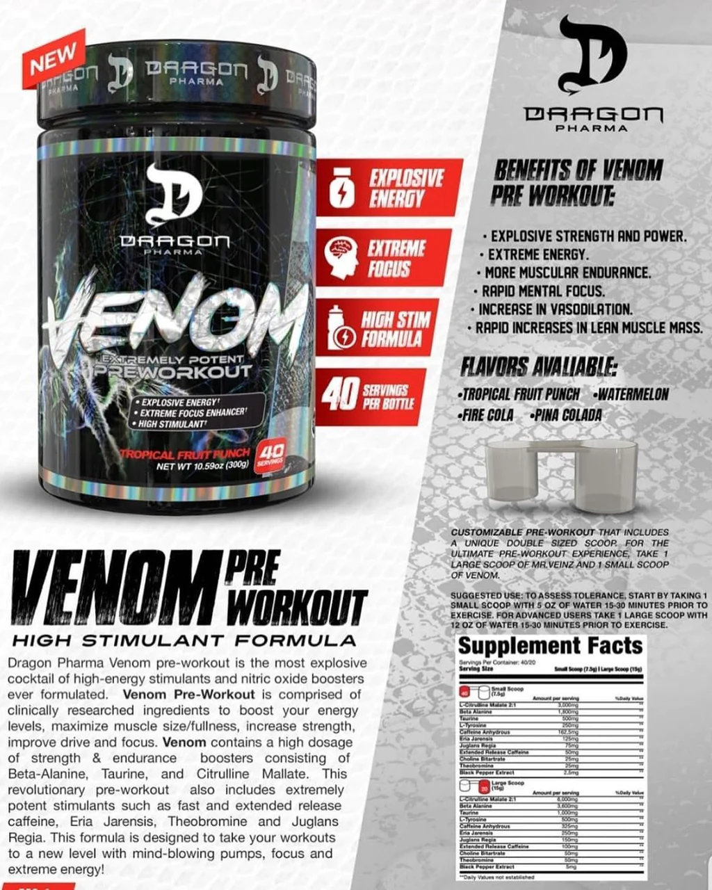 imgProduct_850015217586 DRAGON VENOM 40 SERV TROPICAL FRUIT PUNCH - Imagen 1